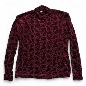 Frazier Lawrence Burgundy Burnout Velvet Mock Neck Top | Women’s XL
